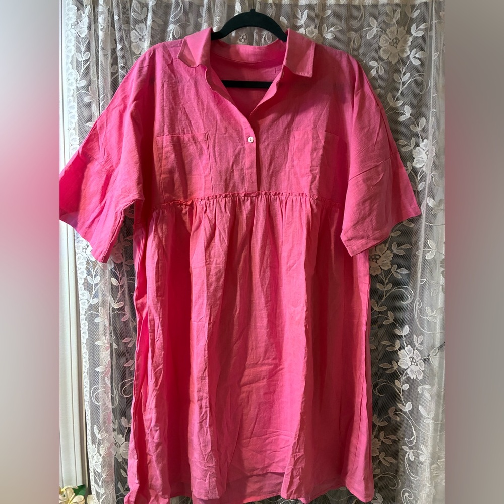Pink Button-Up Dress size large summer flow